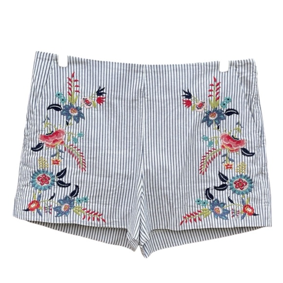 LOFT Boho Striped Embroidered High-Rise Shorts in Blue/White Size 4 -- SO PRETTY - Picture 2 of 10
